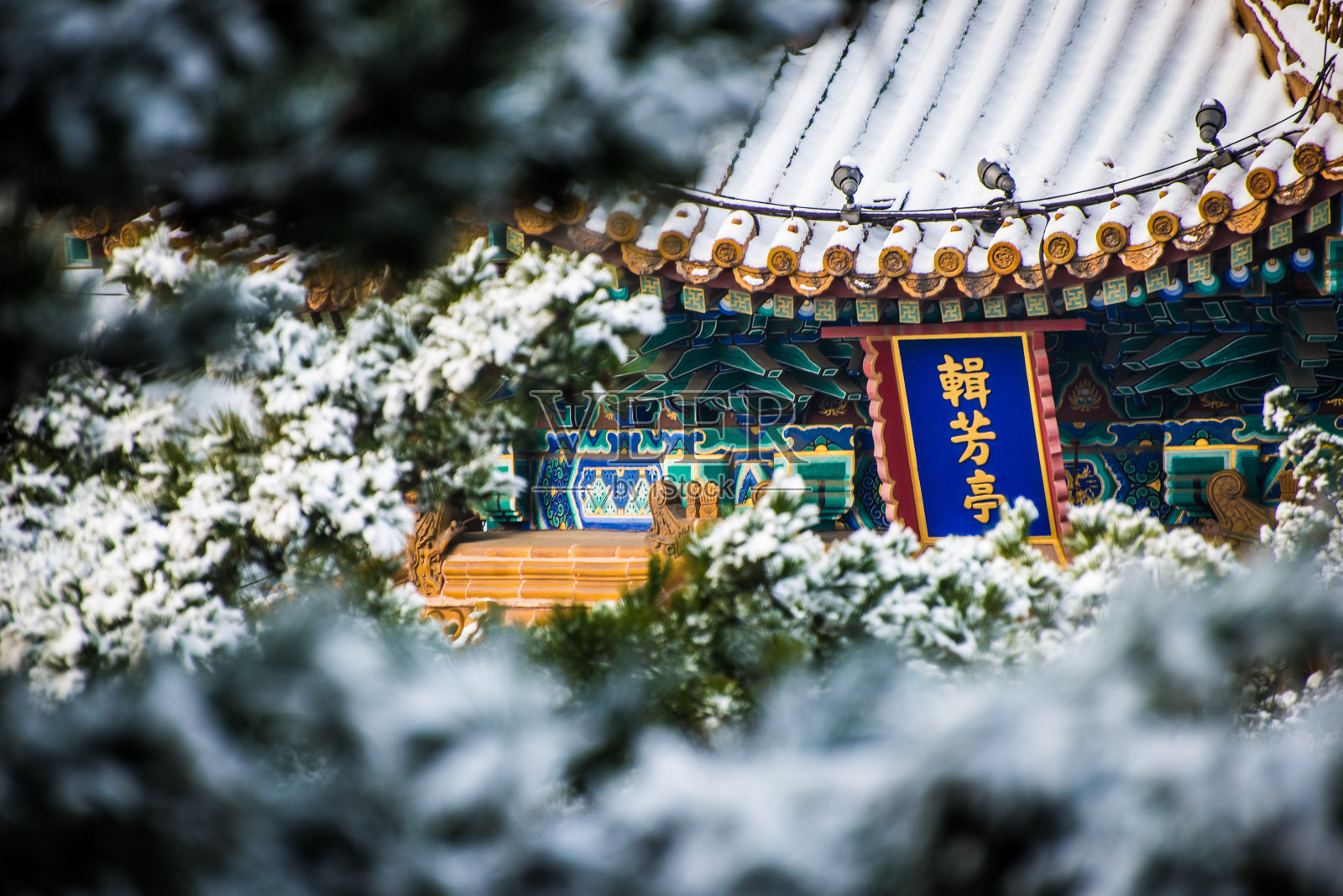 中国北京冬雪覆盖紫禁城亭子照片摄影图片