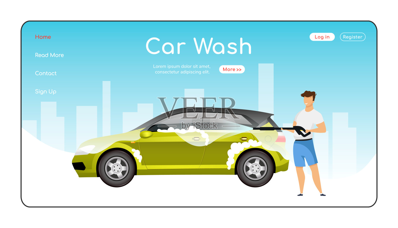 洗车员 简约风格的卡通平直光栅 库存例证. 插画 包括有 汽车, 中心, 玻璃, 停车库, 掠过的, 概念 - 165308218