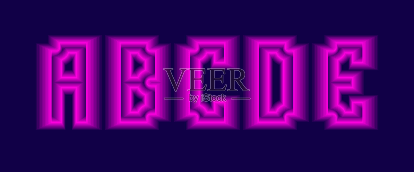 一个字母，b, c, d, e，带有粉红色的霓虹灯插画图片素材