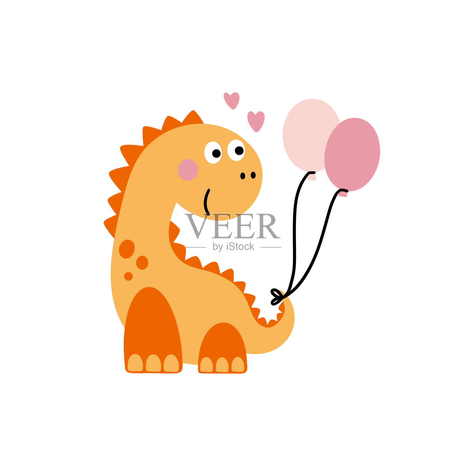 小恐龙和气球插画图片素材
