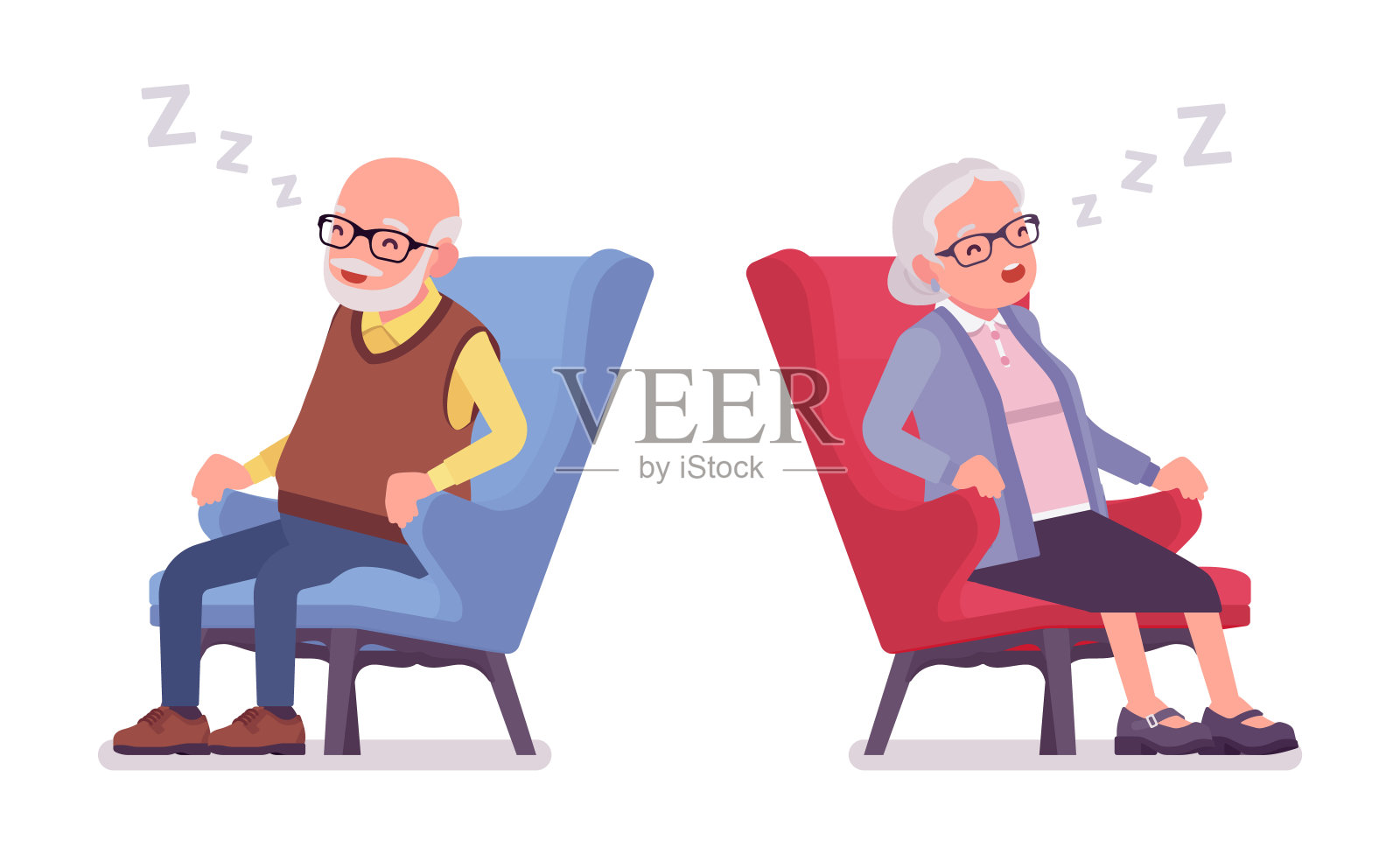 老人，老人，睡在扶手椅上的女人。插画图片素材