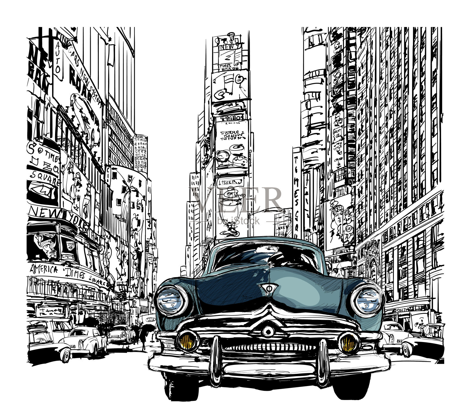 纽约的旧车插画图片素材