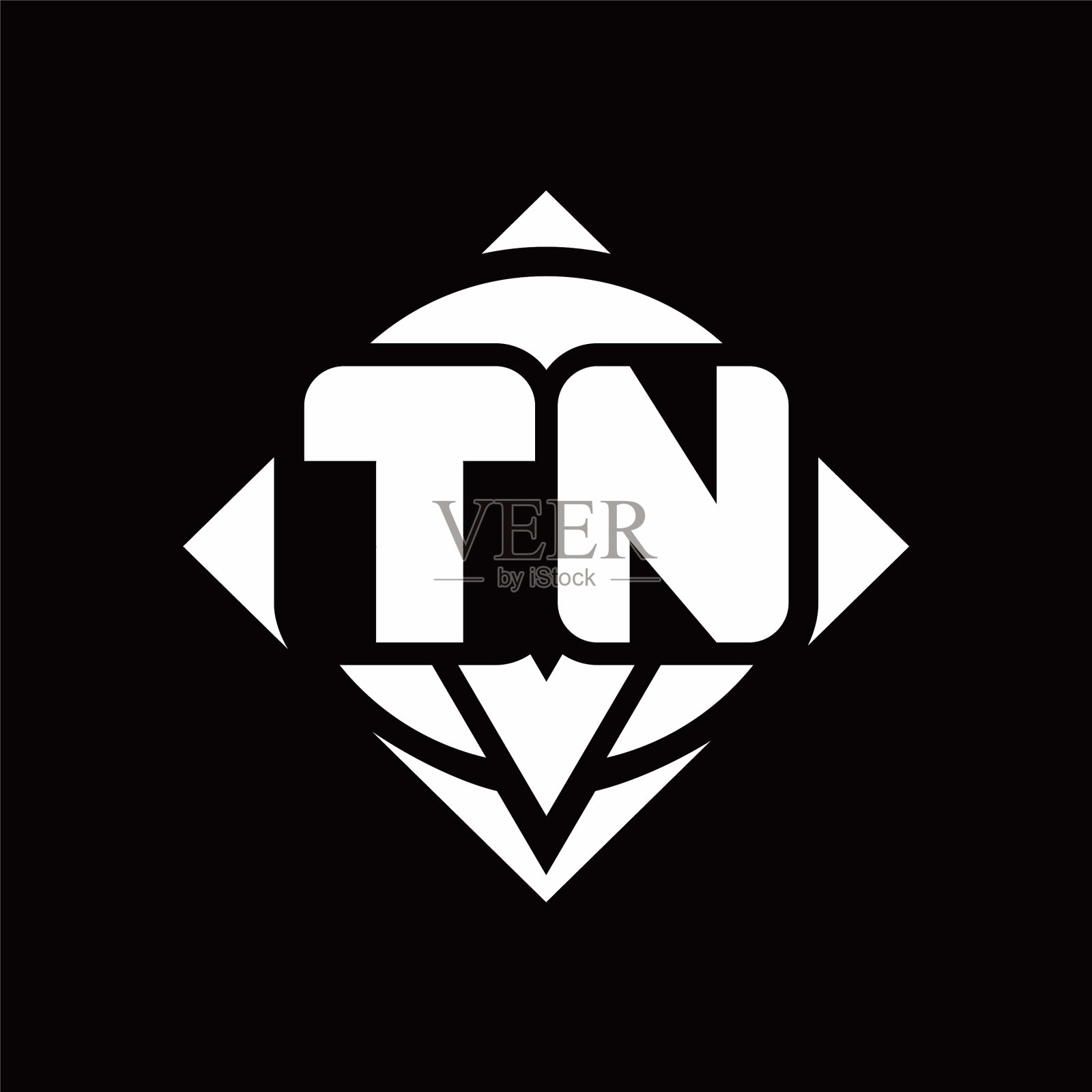 Tn标志与圆形形状和方形的交织字母插画图片素材