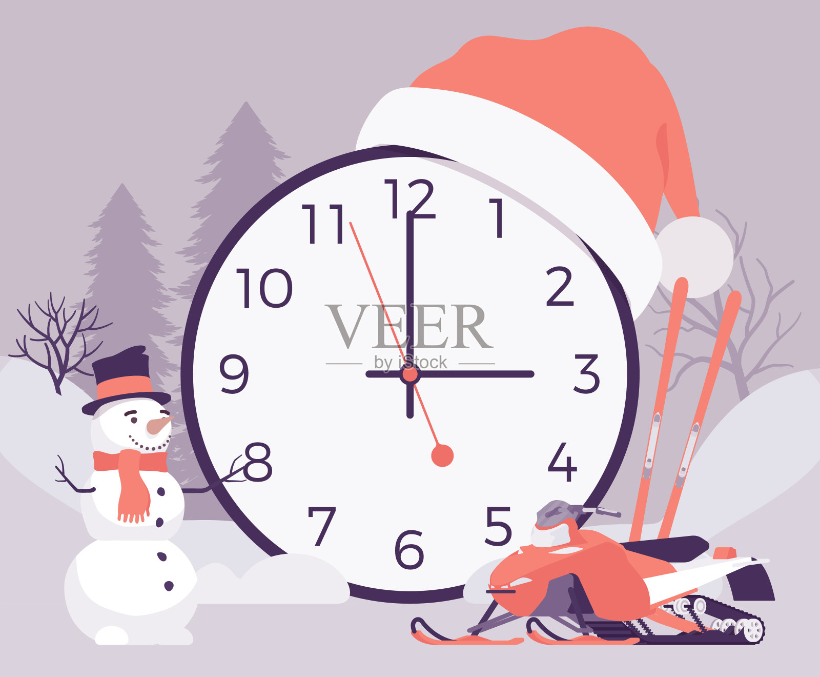 冬季设计，巨型圆形时钟的象征插画图片素材