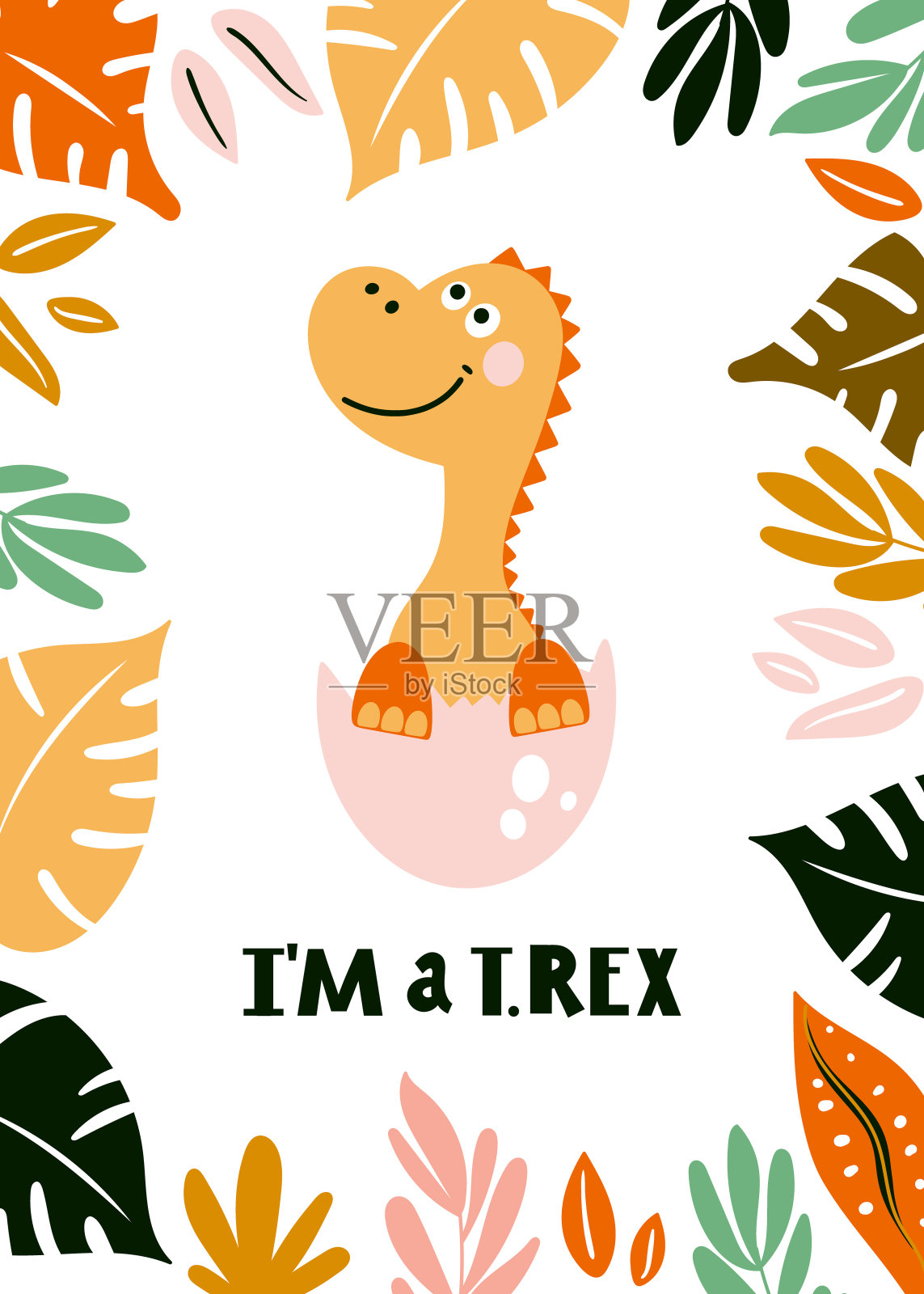 带小恐龙的卡片插画图片素材