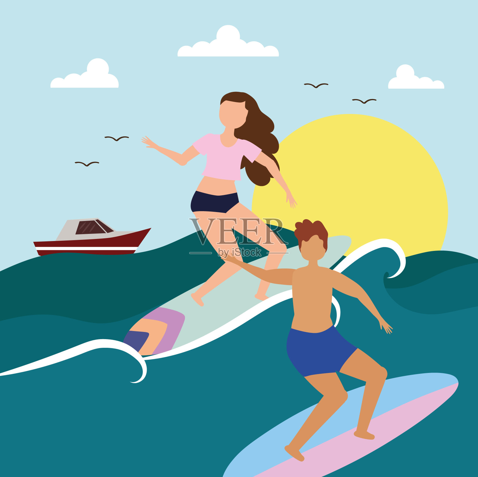 夏天冲浪活动插画图片素材