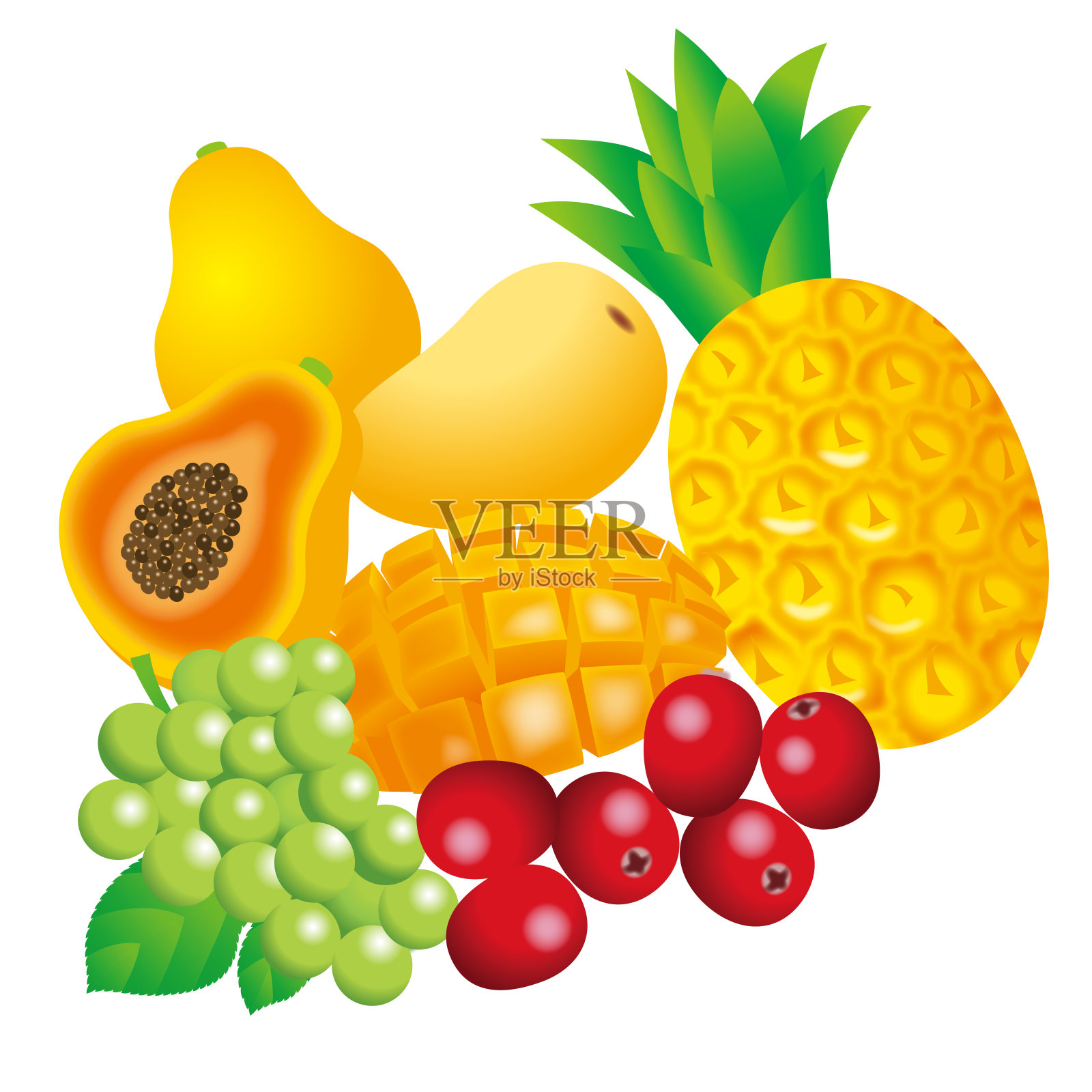 水果背景说明。热带水果。插画图片素材