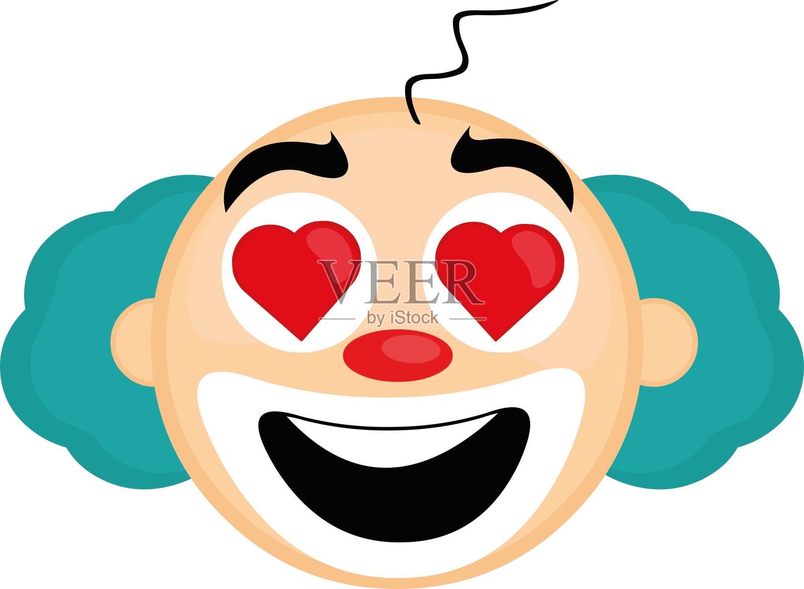 矢量表情符号插图的小丑的头与表达的爱和心形的眼睛设计元素图片
