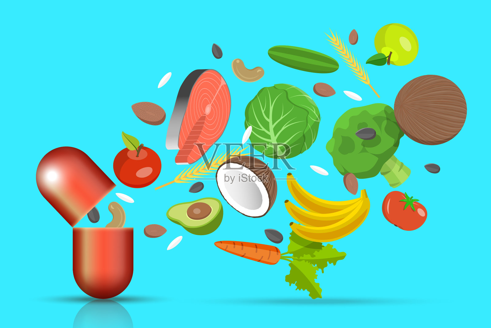 营养补充维生素和膳食插画图片素材