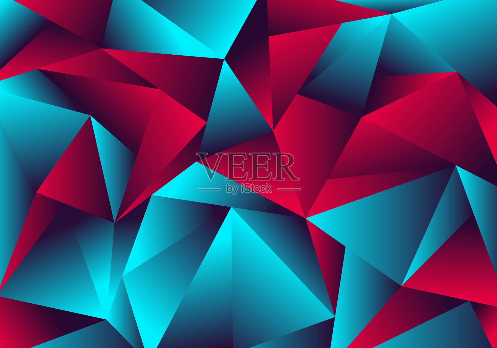 摘要低多边形红蓝色渐变霓虹灯与三角形的背景纹理反射插画图片素材