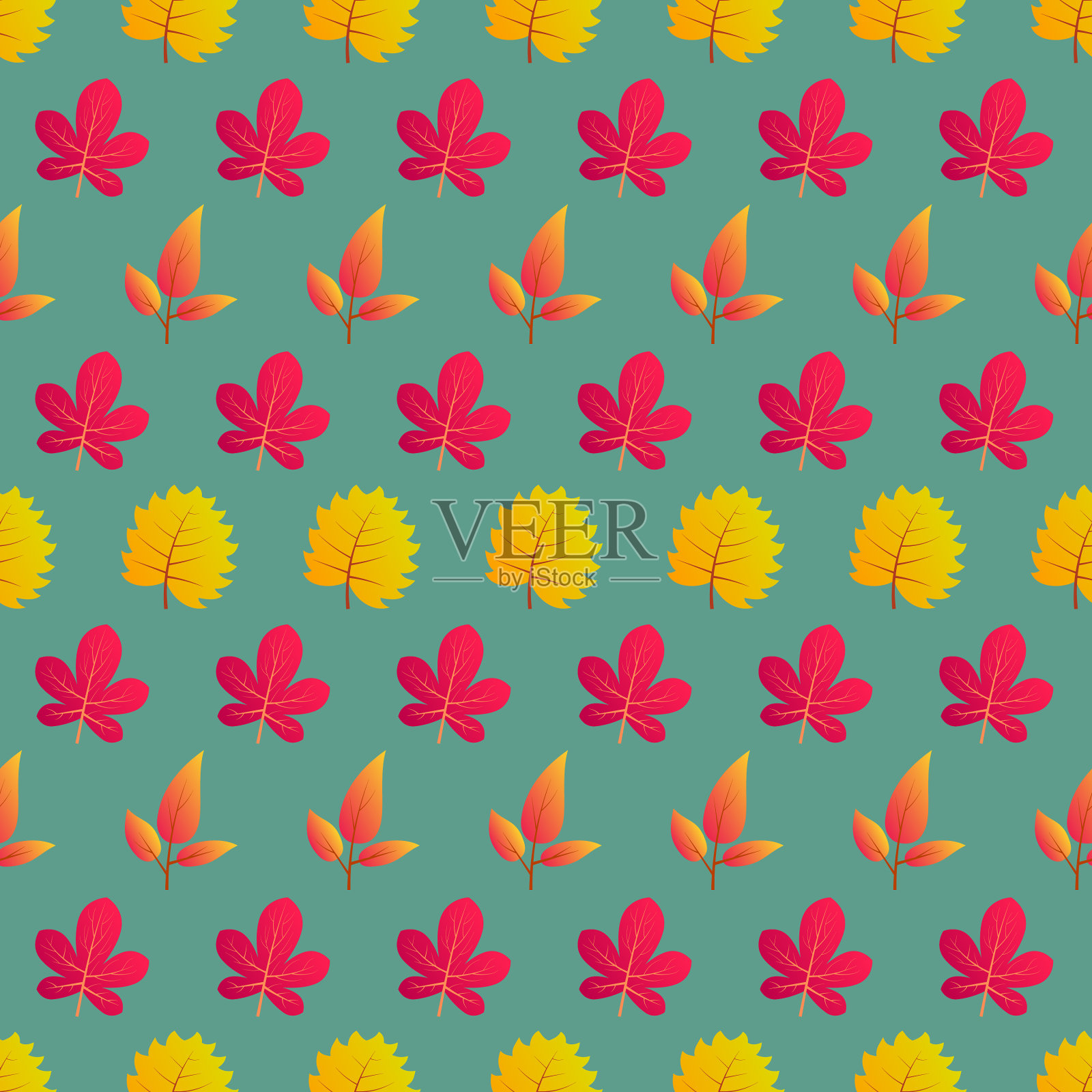 秋天无缝的背景与五颜六色的树叶插画图片素材