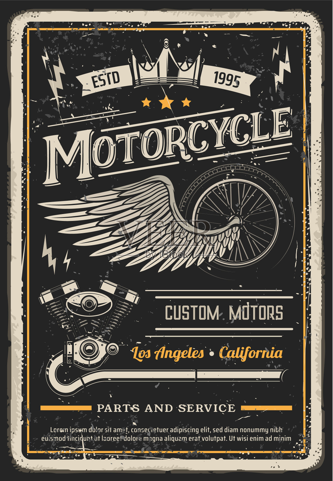 摩托车海报，老式摩托车车库直升机设计模板素材