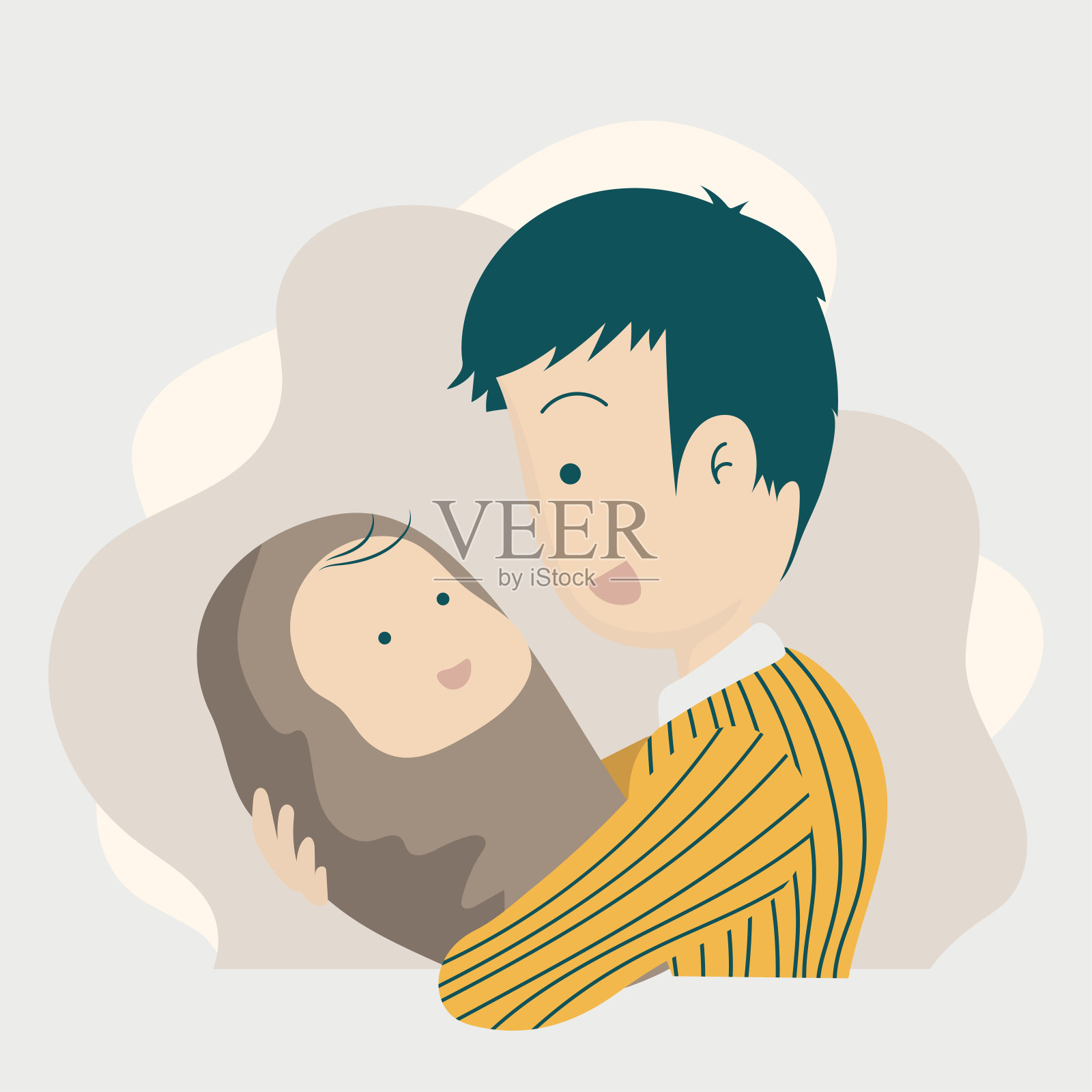 父亲节平面设计可爱的人物，爸爸抱着宝宝，对着孩子微笑设计元素图片