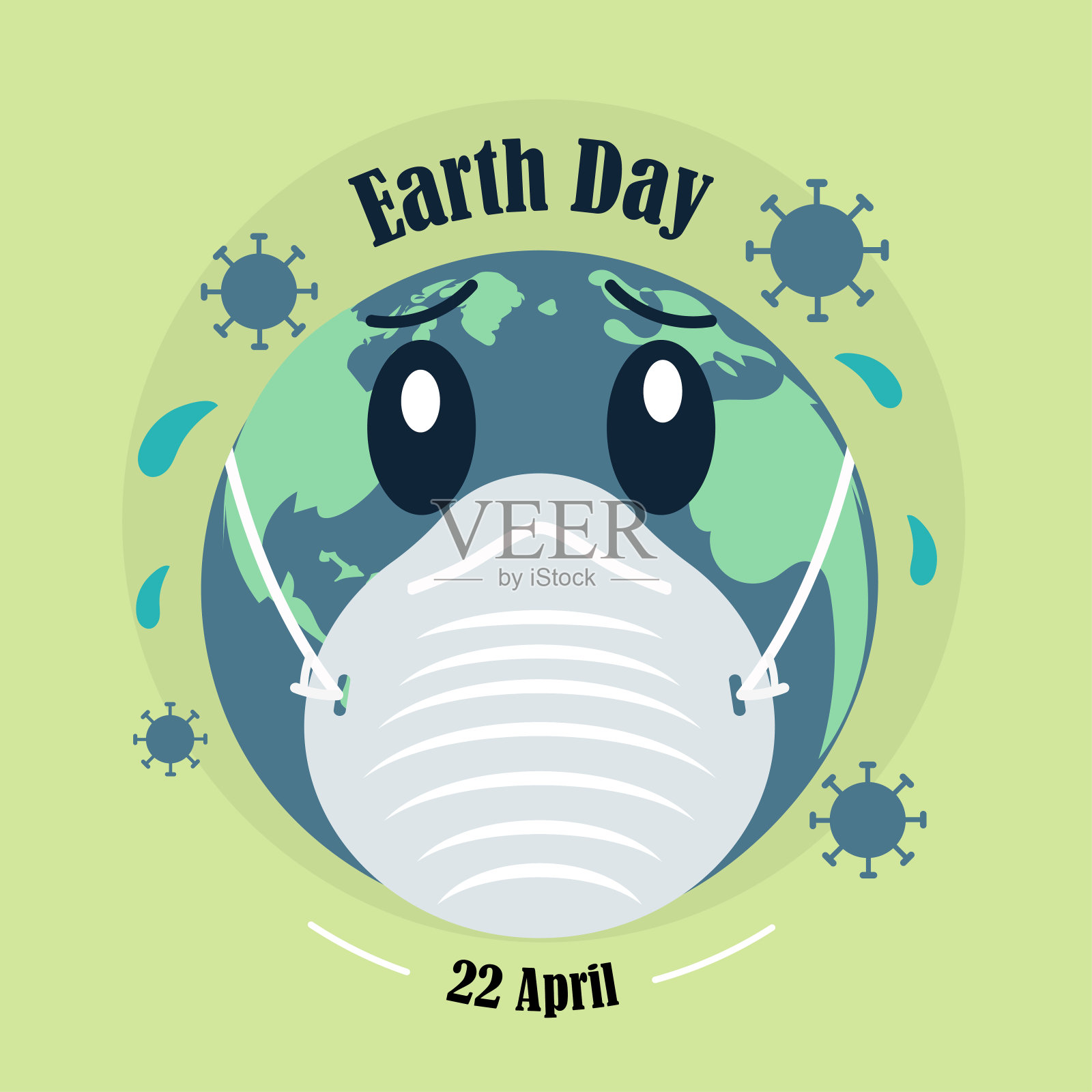 地球日，冠状病毒大流行海报，4月22日，地球在面具，拯救地球，污染插图载体插画图片素材