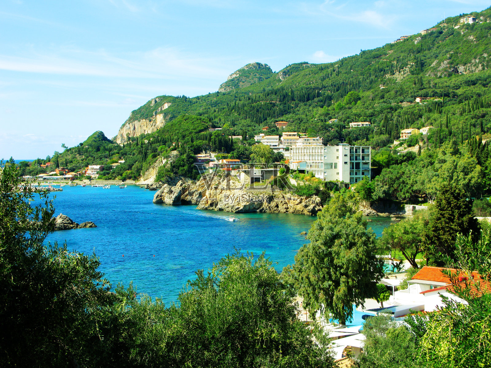 古奥卡斯特里萨著名的度假海滩海岸在爱奥尼亚海景观科孚岛照片摄影图片