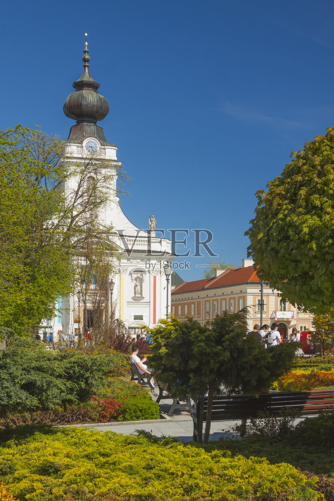 波兰，Malopolska, Wadowice，市场广场，Basilica照片摄影图片