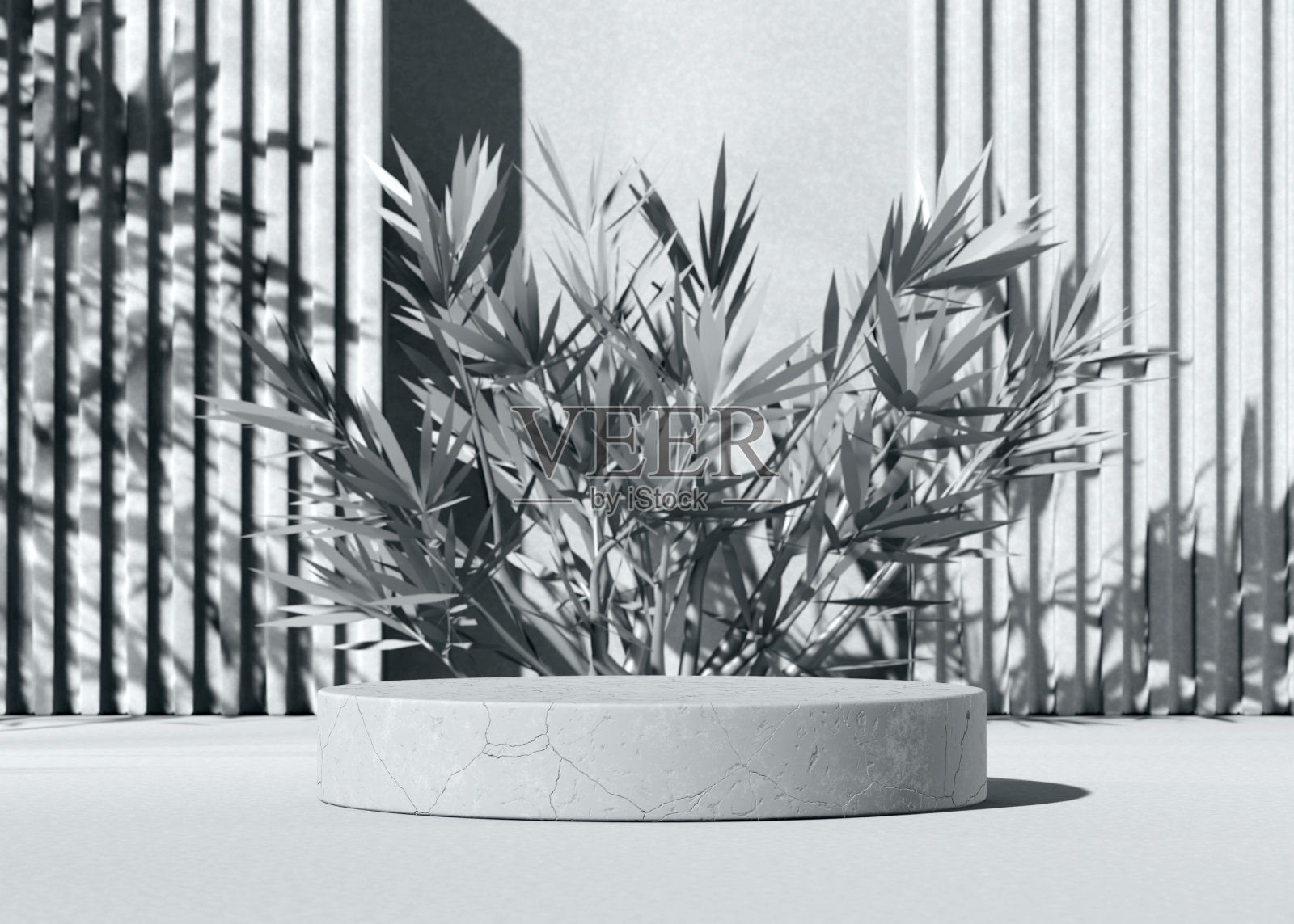 最小抽象背景与3D混凝土平台显示在黑色和白色照片摄影图片