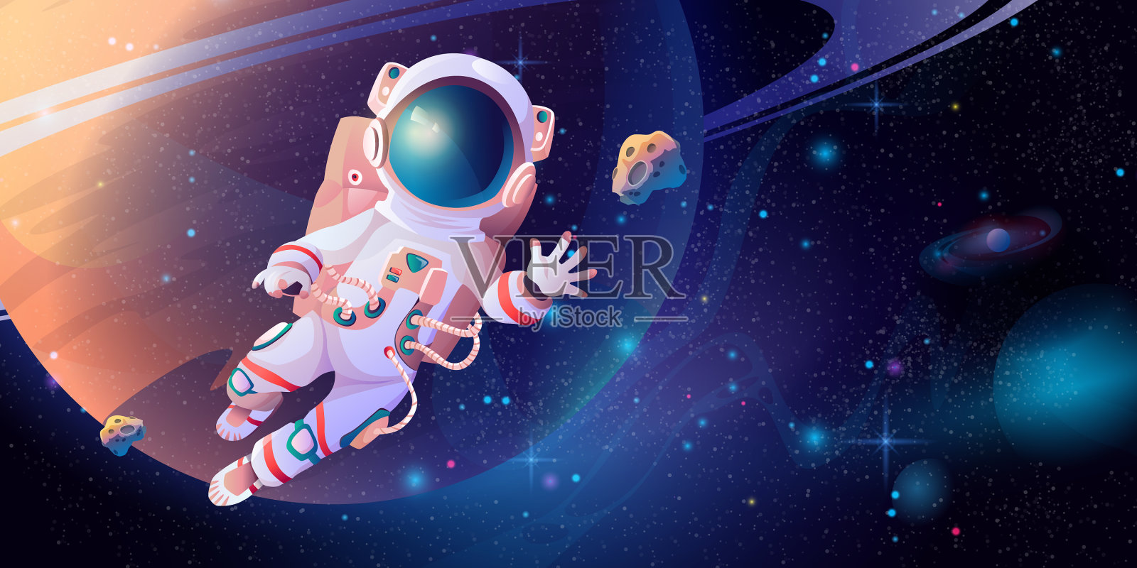 宇航员在轨道上探索外层空间插画图片素材