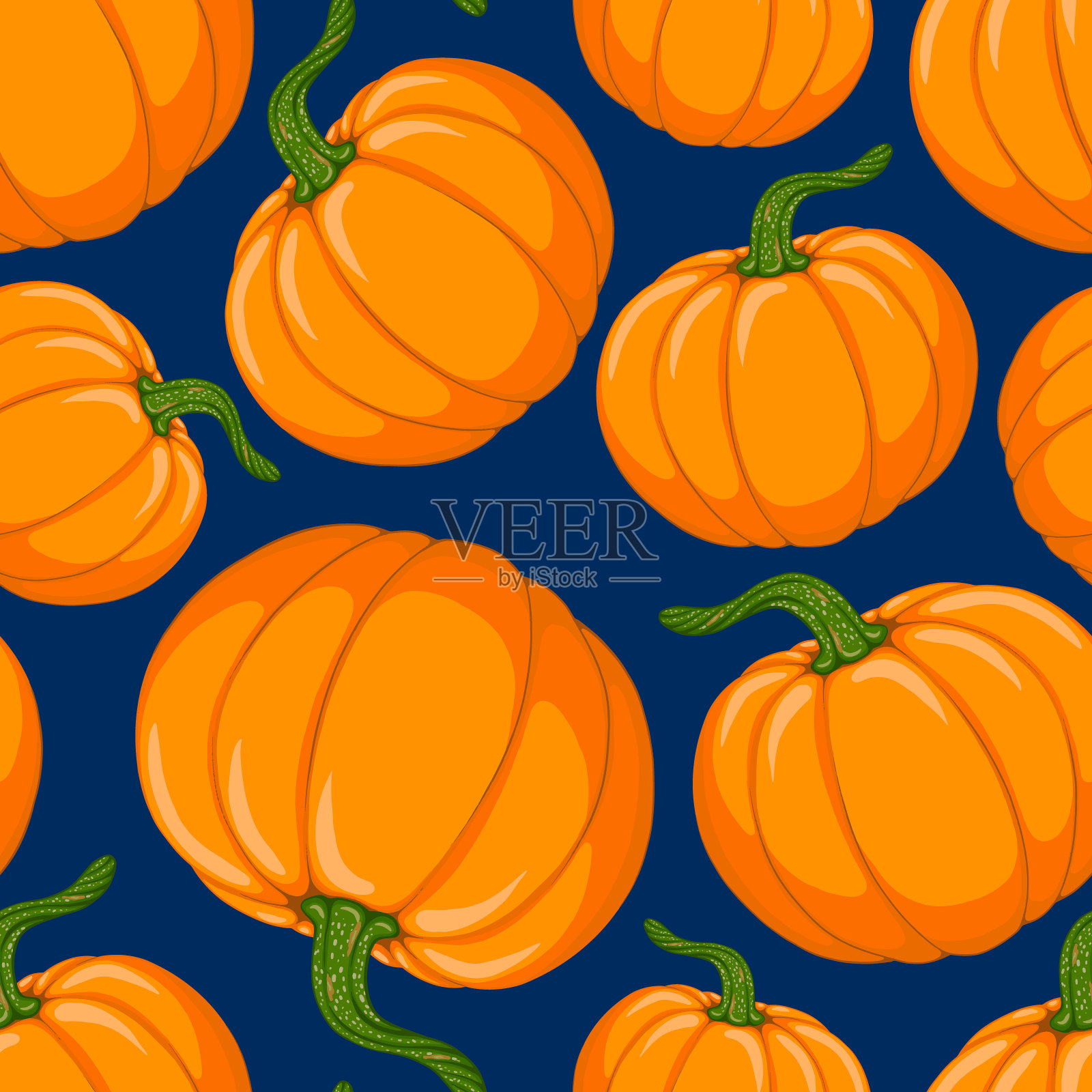 水彩卡通橙色南瓜矢量无缝图案。象征着秋天，秋收，感恩节。手绘的背景设计印刷品插画图片素材
