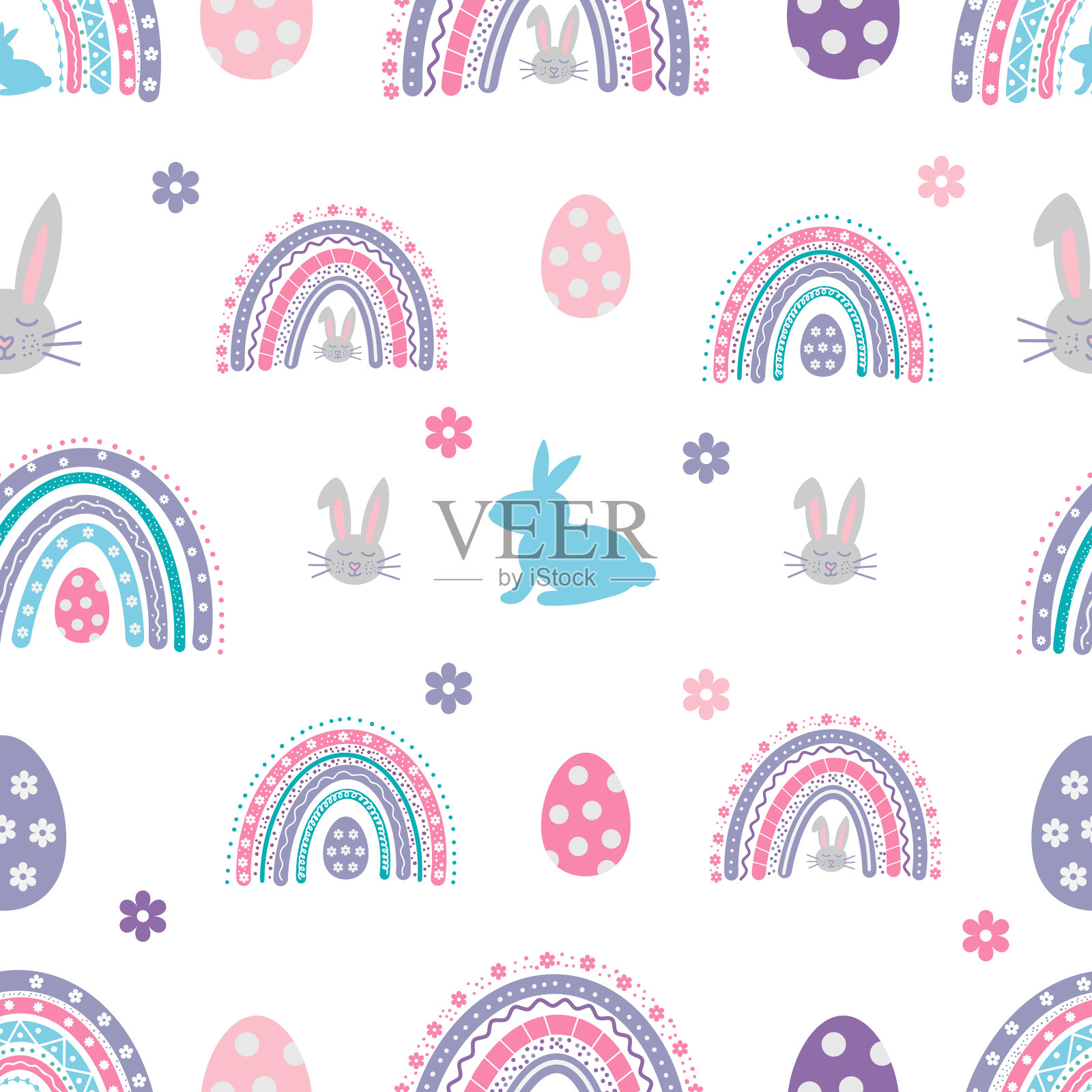 复活节无缝图案与彩虹兔子蛋插画图片素材