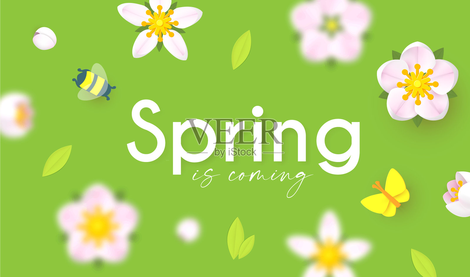 春天的背景有柔软的花朵和蜜蜂插画图片素材