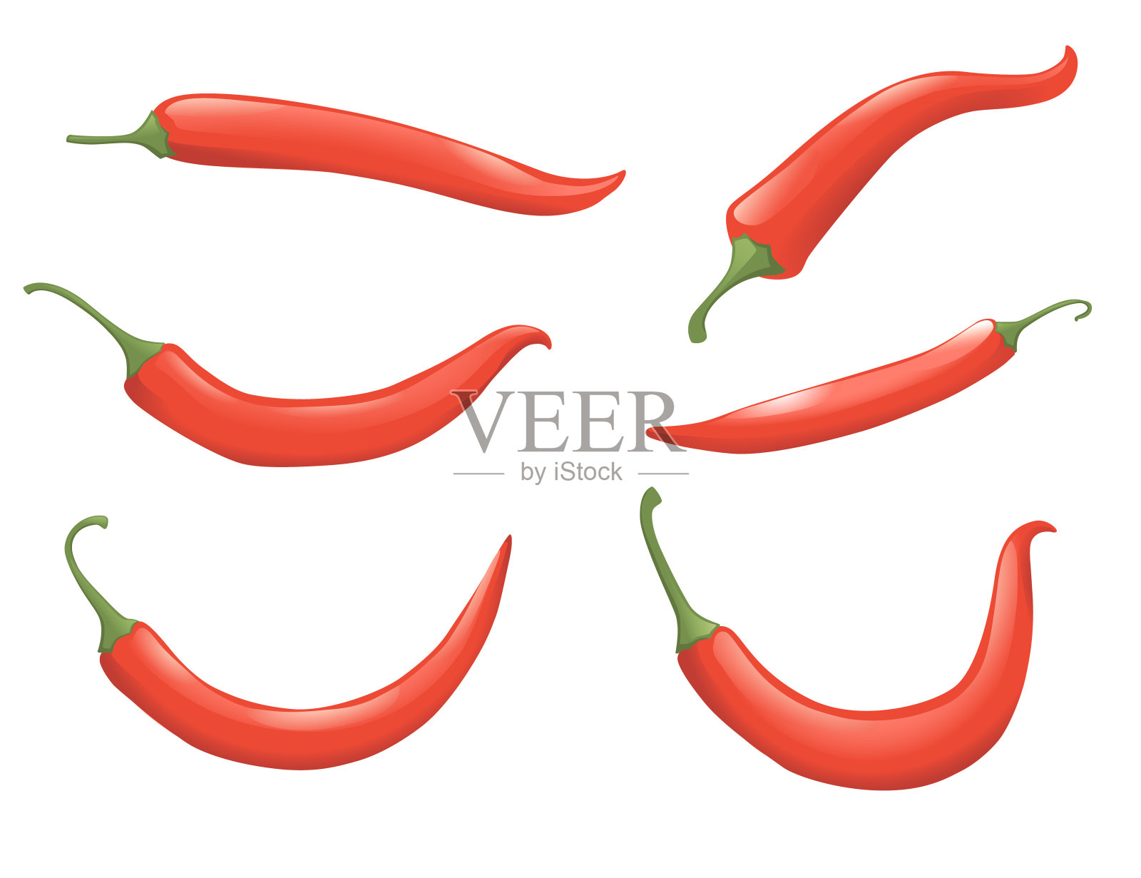 一套红辣椒平面辣椒矢量图的辣菜辛辣食材插画图片素材