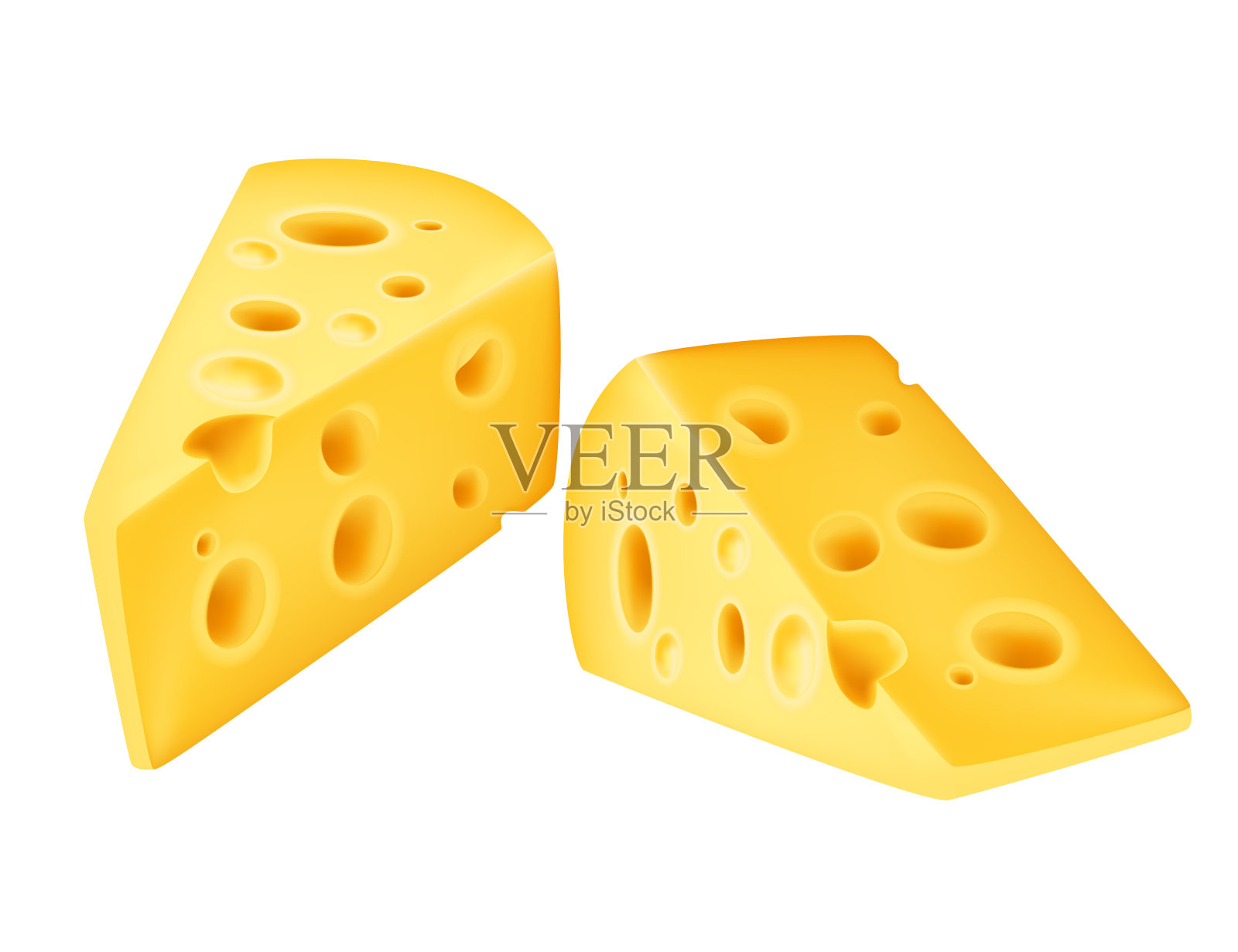 两个大三角形奶酪现实主义风格矢量插图在白色的背景设计元素图片
