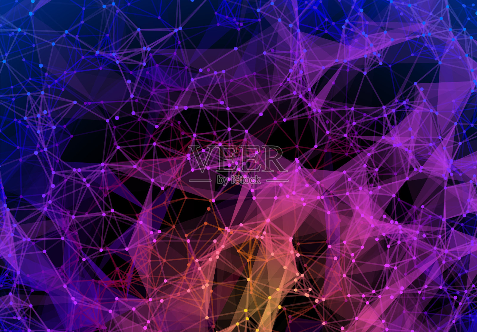 蓝色和紫色的充满活力的三角形网格在黑暗的背景下具有未来主义的技术风格插画图片素材