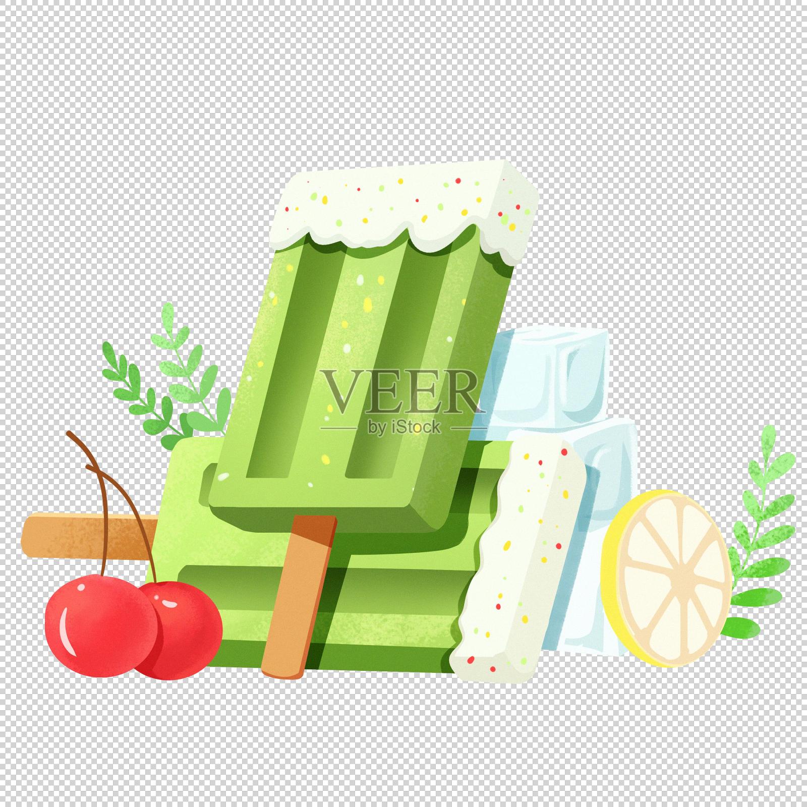 夏天节气创意绿色清新雪糕食物素材设计元素图片