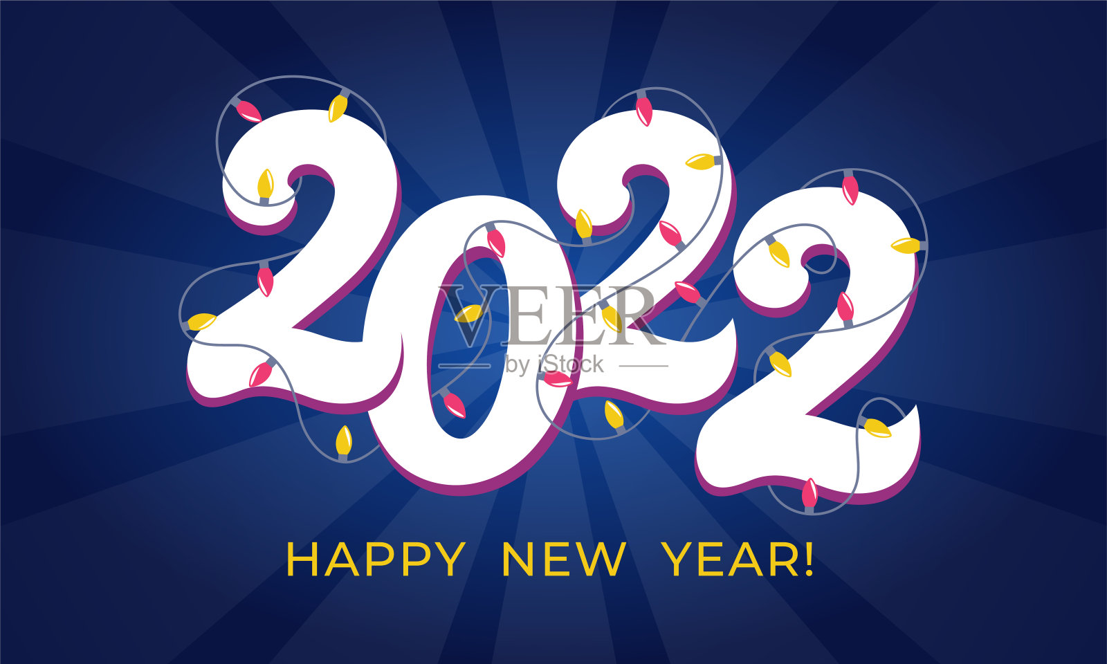 新的2022年旗帜。新年祝福卡片上串着圣诞灯。“u200bVector插图。插画图片素材