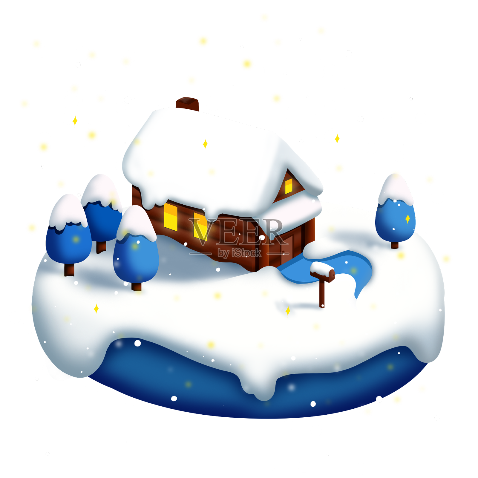 冬季雪景蓝色下雪小屋免抠元素图片设计元素图片