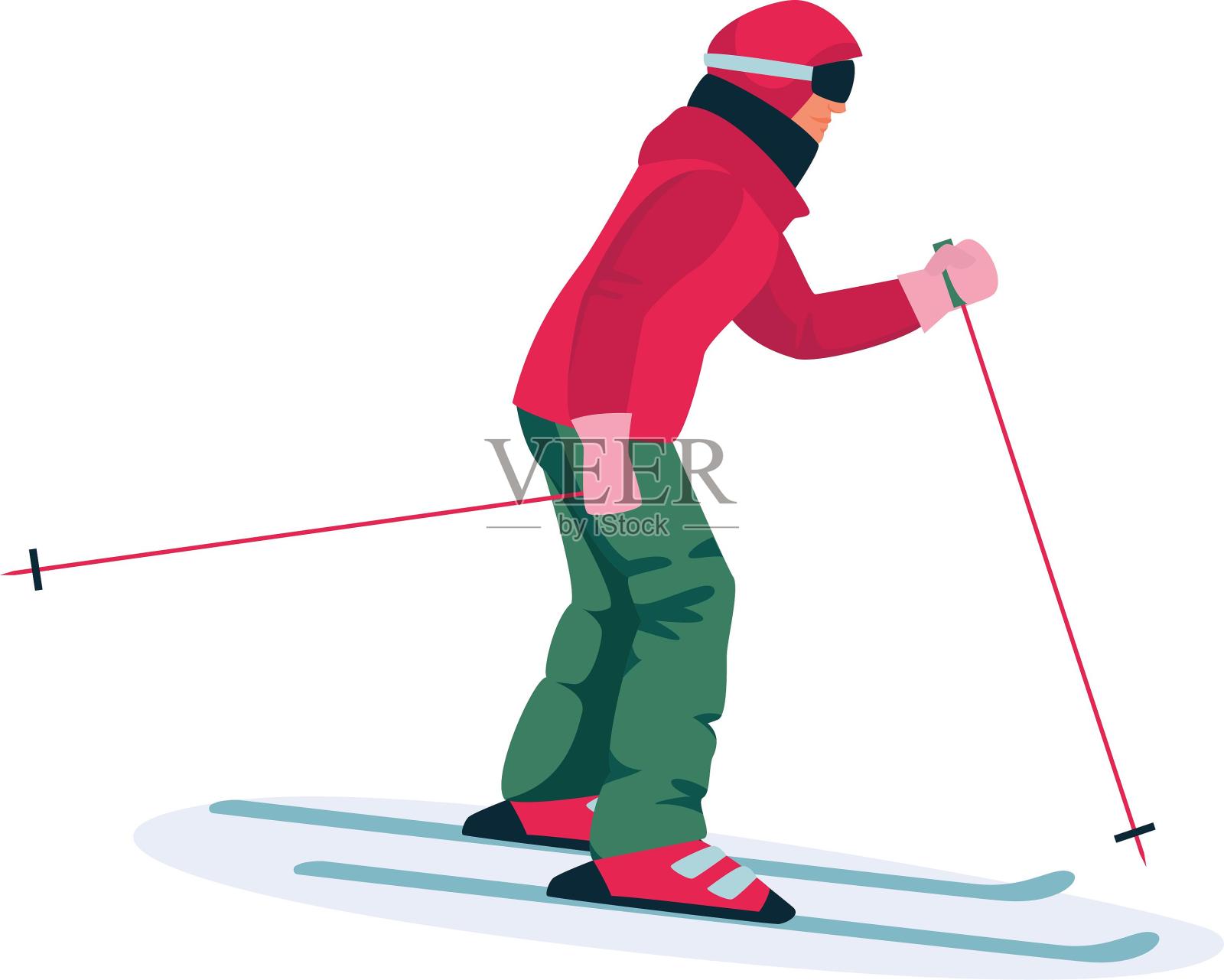 冬天滑雪滑行运动人物卡通扁平元素设计元素图片