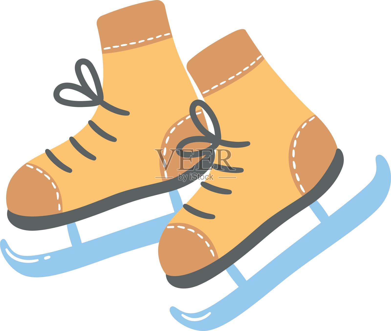 手绘插画风格冬季日用品运动产品溜冰鞋元素设计元素图片
