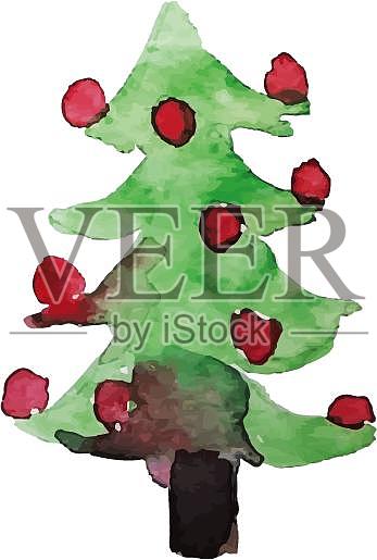圣诞节水墨水彩圣诞树树卡通元素设计元素图片
