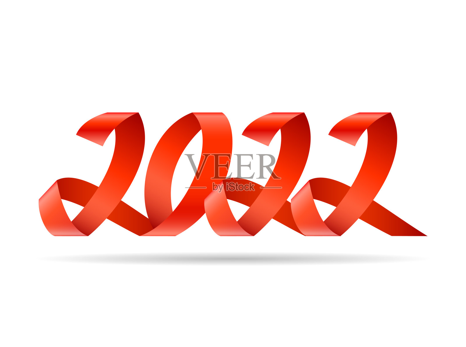 2022年新年贺卡模板红色礼物丝带。插画图片素材
