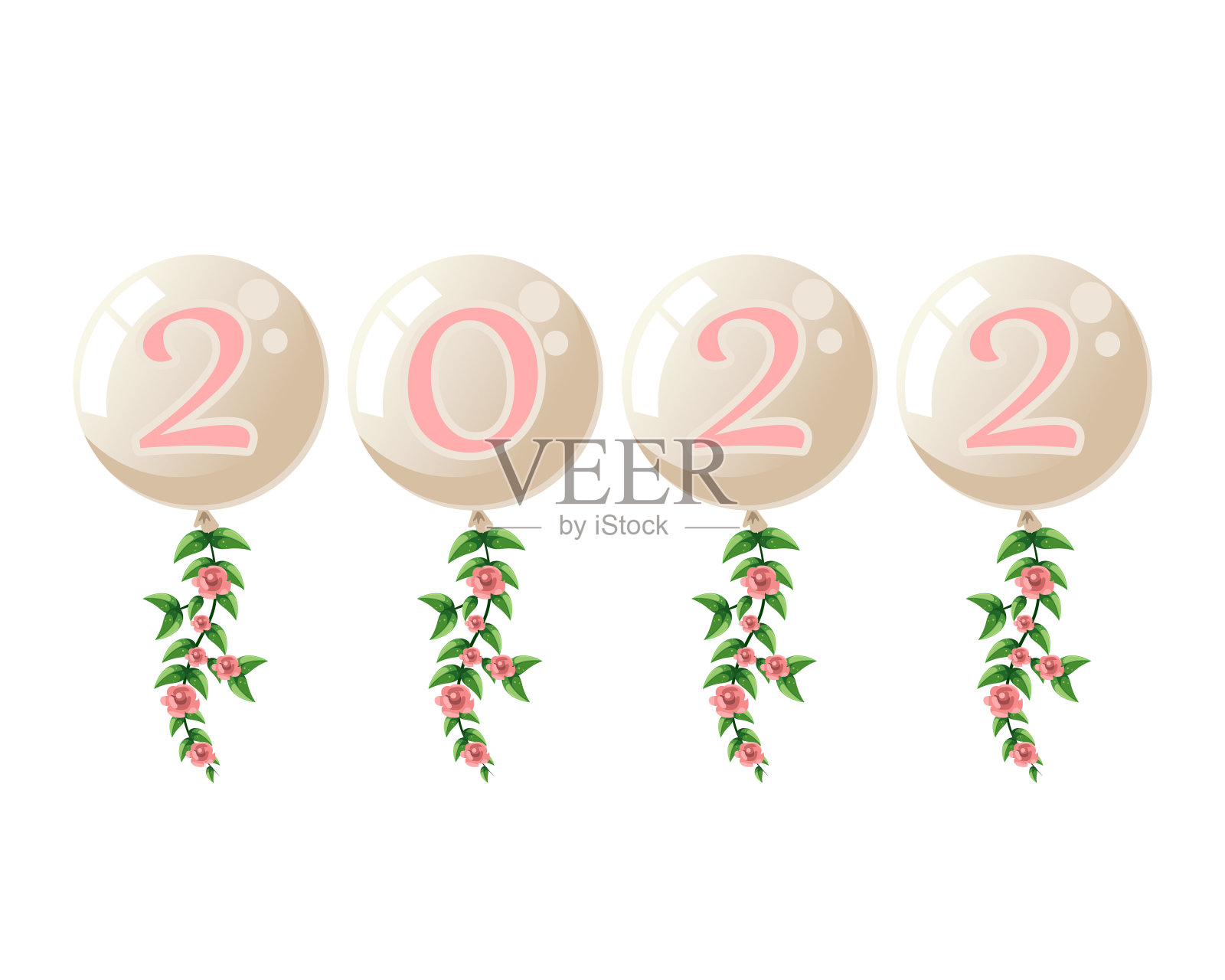 2022气球花，2022气球新年快乐插画图片素材