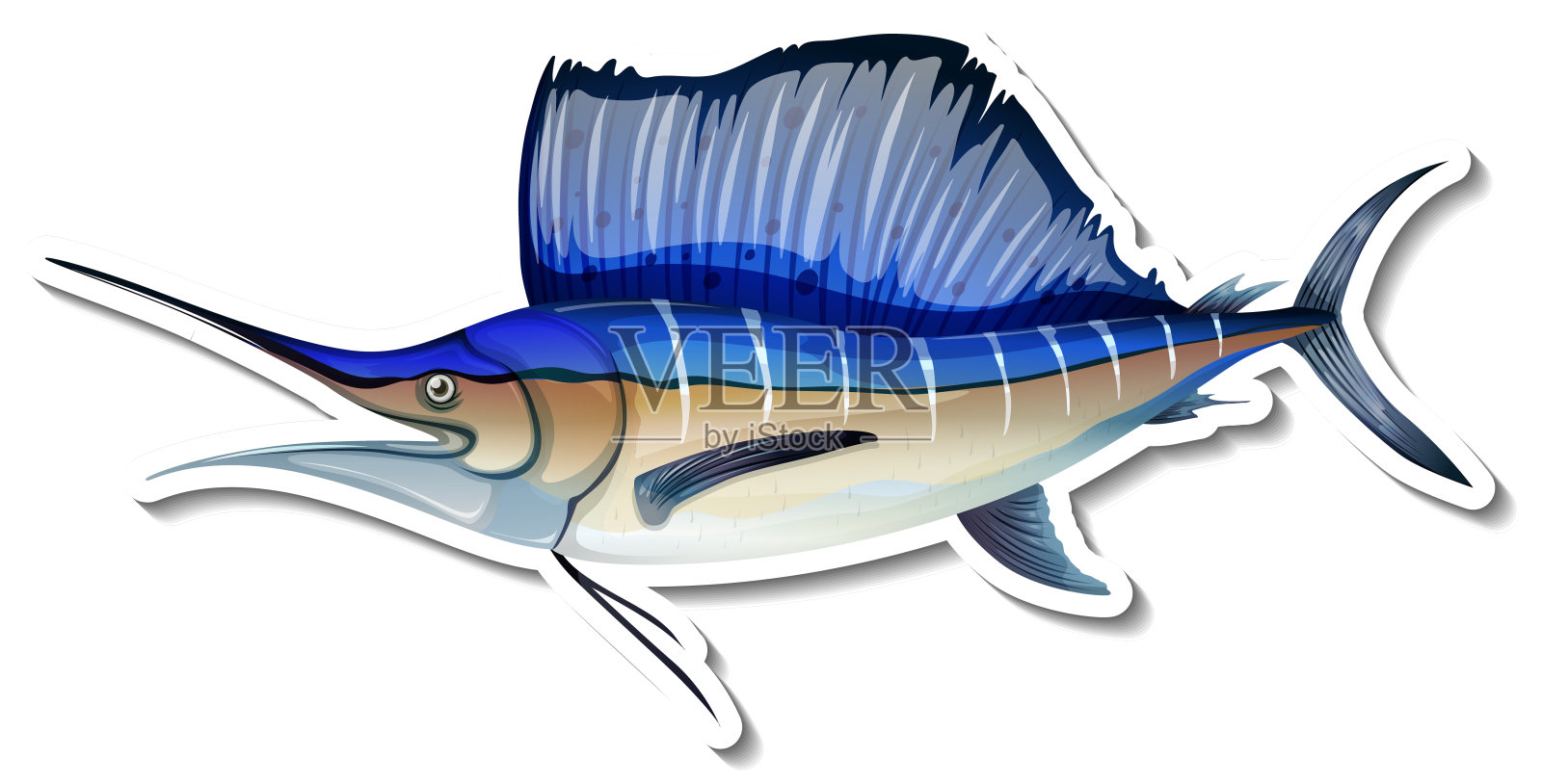 马林鱼动物卡通贴纸插画图片素材