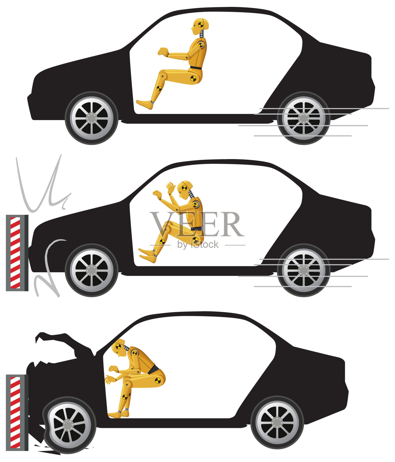 汽车损坏的碰撞试验假人插画图片素材