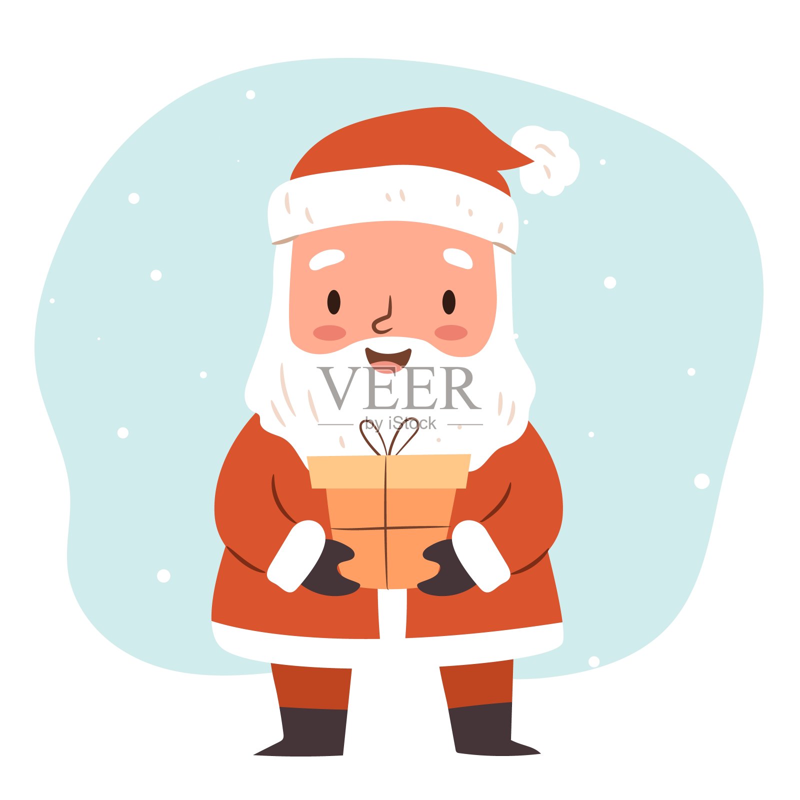 可爱的圣诞老人带着礼物。平面矢量字符的圣诞贺卡，贺卡设计。插画图片素材