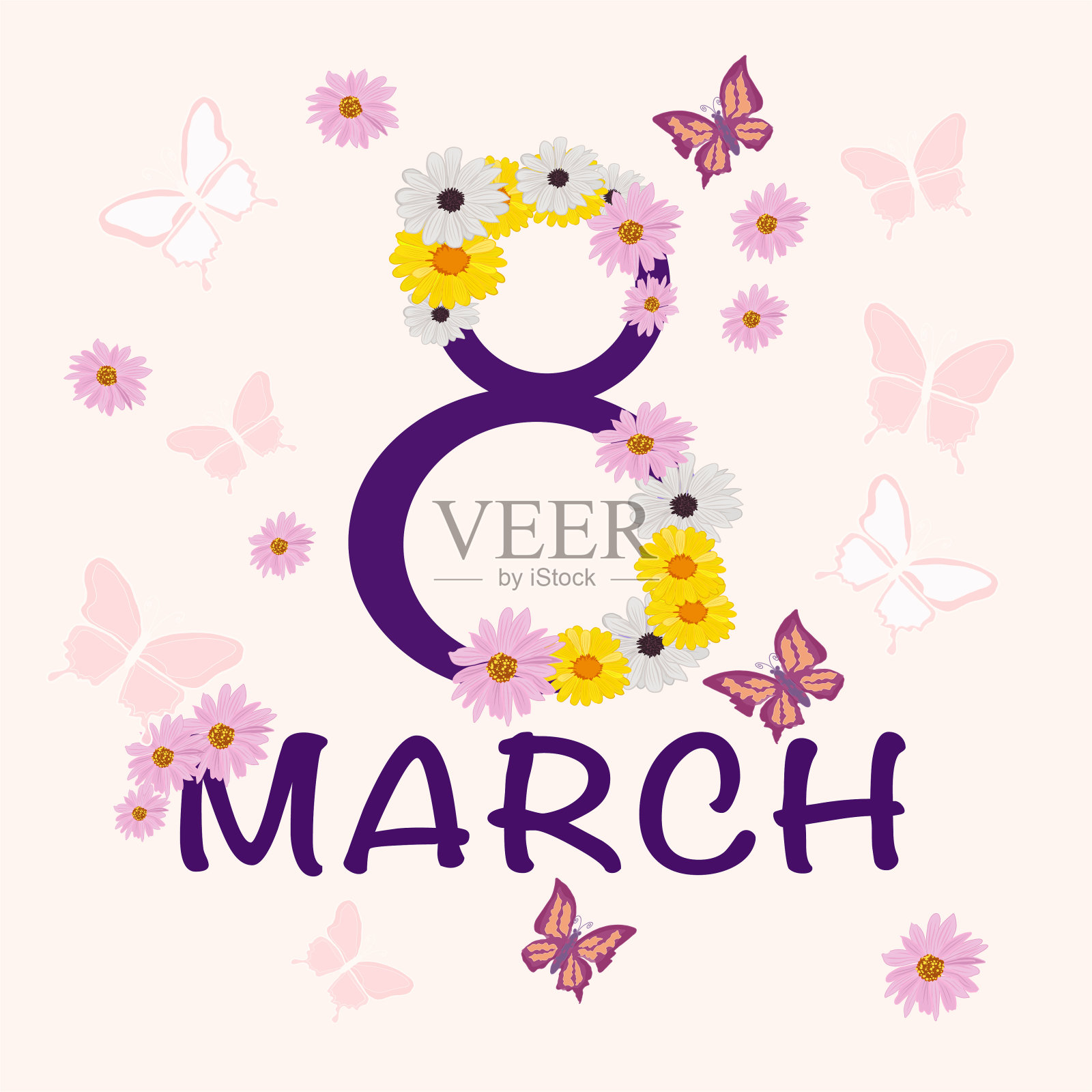 多彩贺卡3月8日国际妇女节。插画图片素材