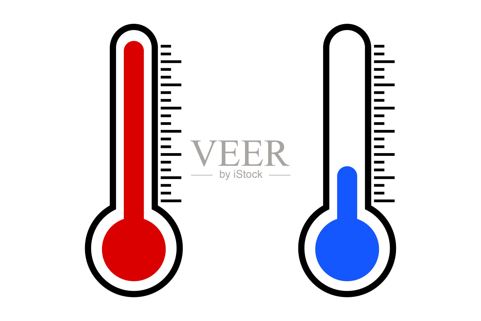 高温温度计和低温温度计的图标集。向量。图标素材