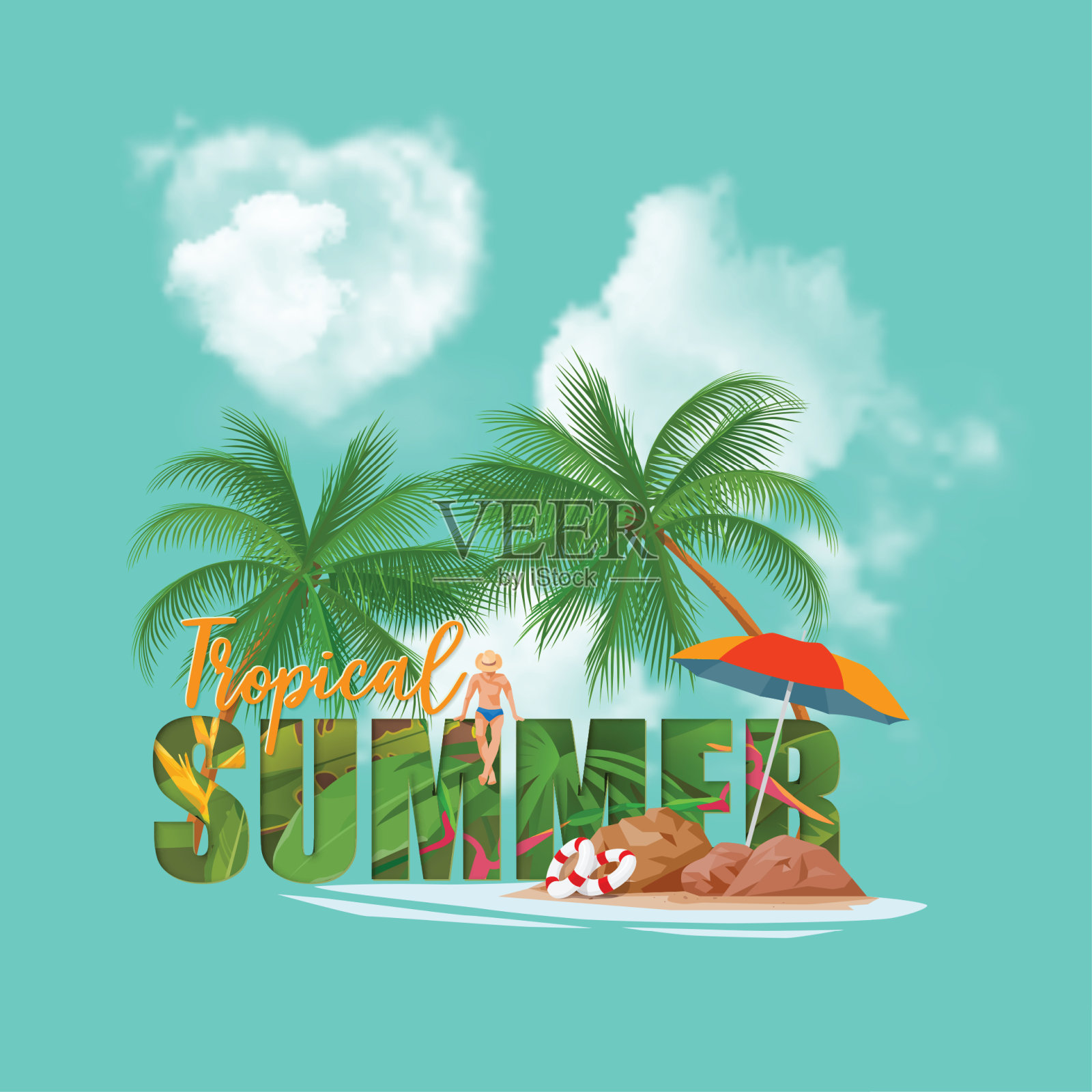 热带夏季的概念。插画图片素材