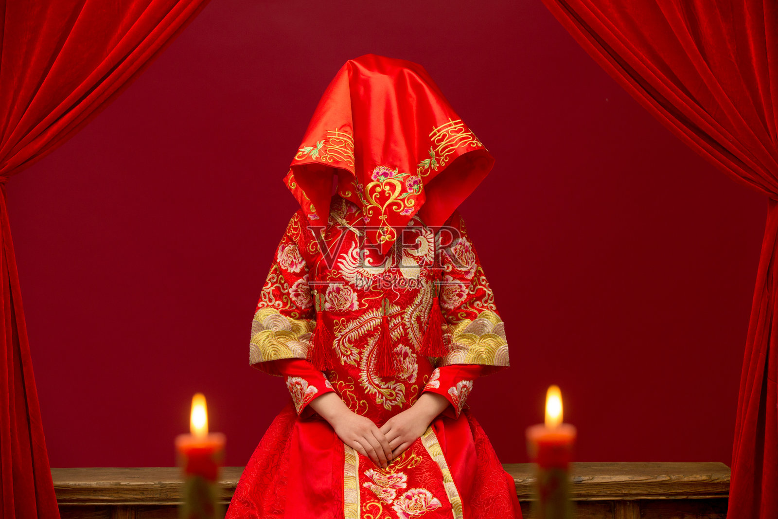 批发大红盖头流苏刺绣双喜新娘婚礼旗袍绸缎头巾复古民族古装戏曲-阿里巴巴