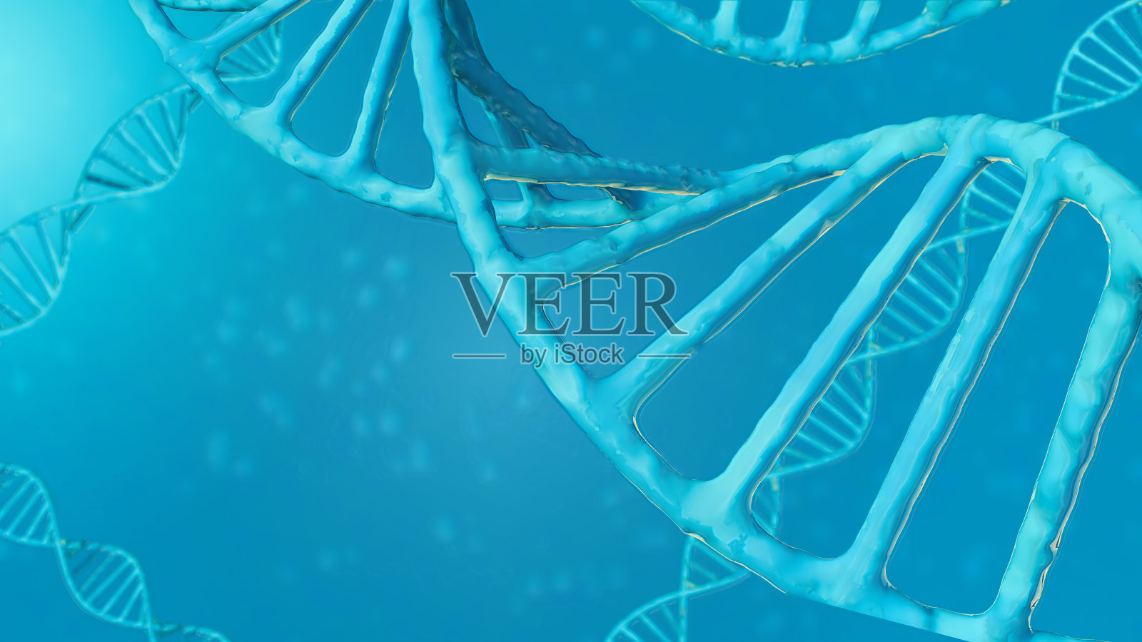 蓝色的DNA。医学遗传健康概念- 3D插图照片摄影图片