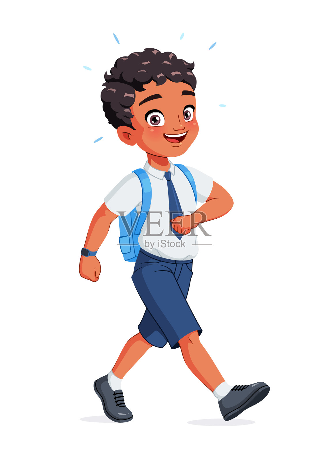快乐的印度学童卡通行走插画图片素材