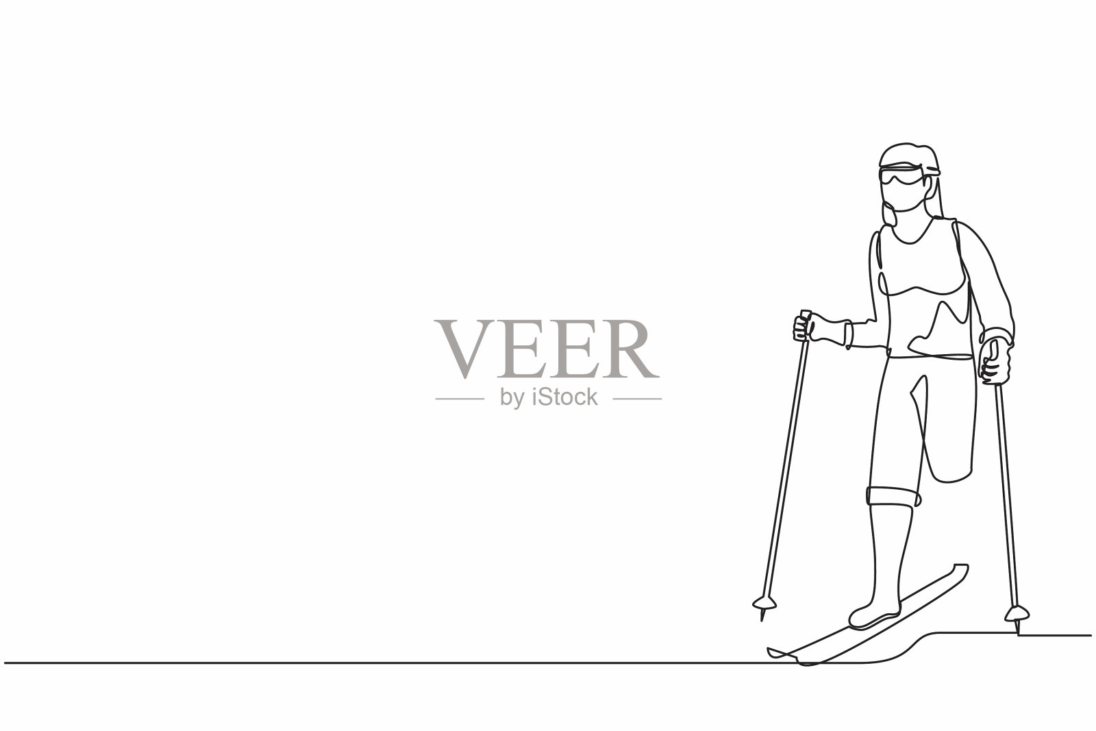 连续一条线画女运动员滑雪运动员插画图片素材