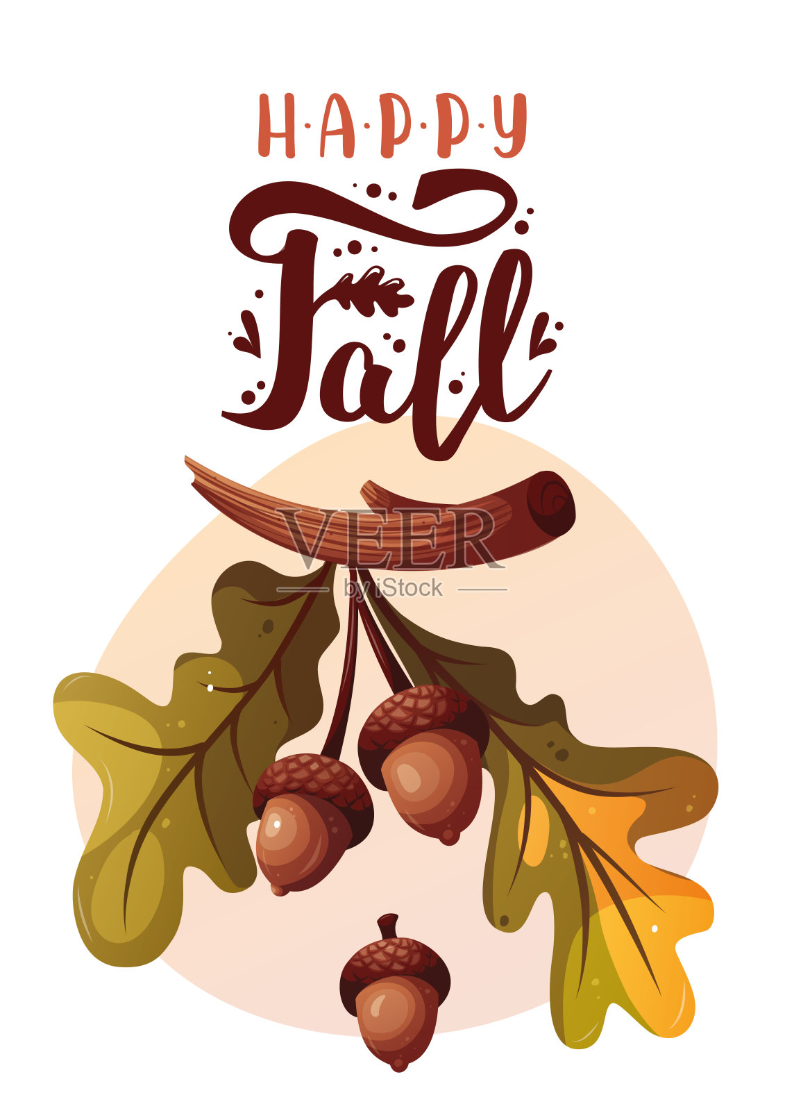 秋季卡片设计与橡子和橡树叶。插画图片素材
