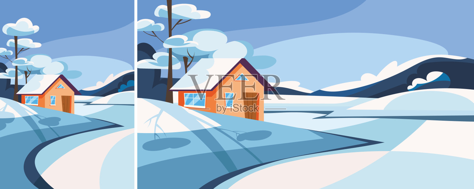 冬天湖边的房子。设计元素图片