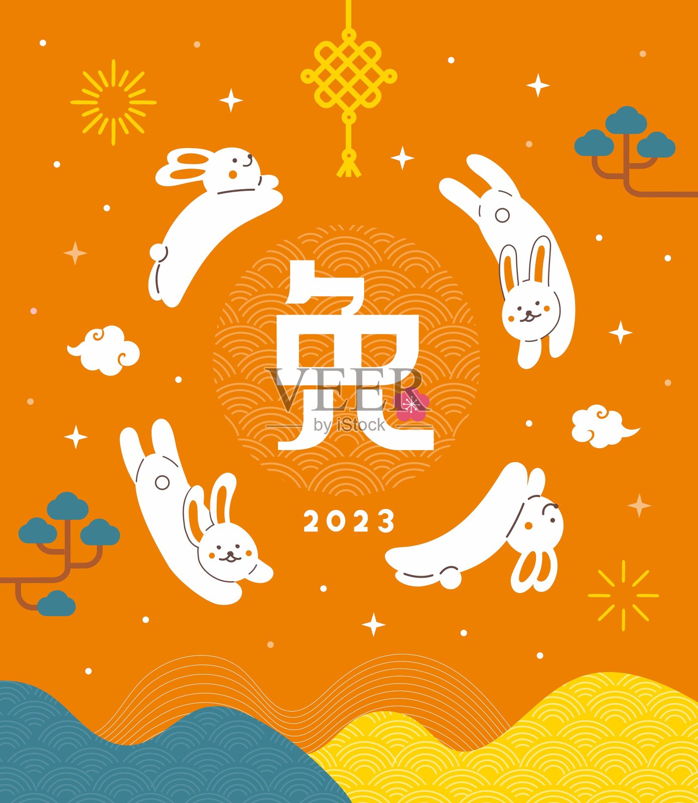 兔年，快乐的中国新年，翻译-兔插画图片素材