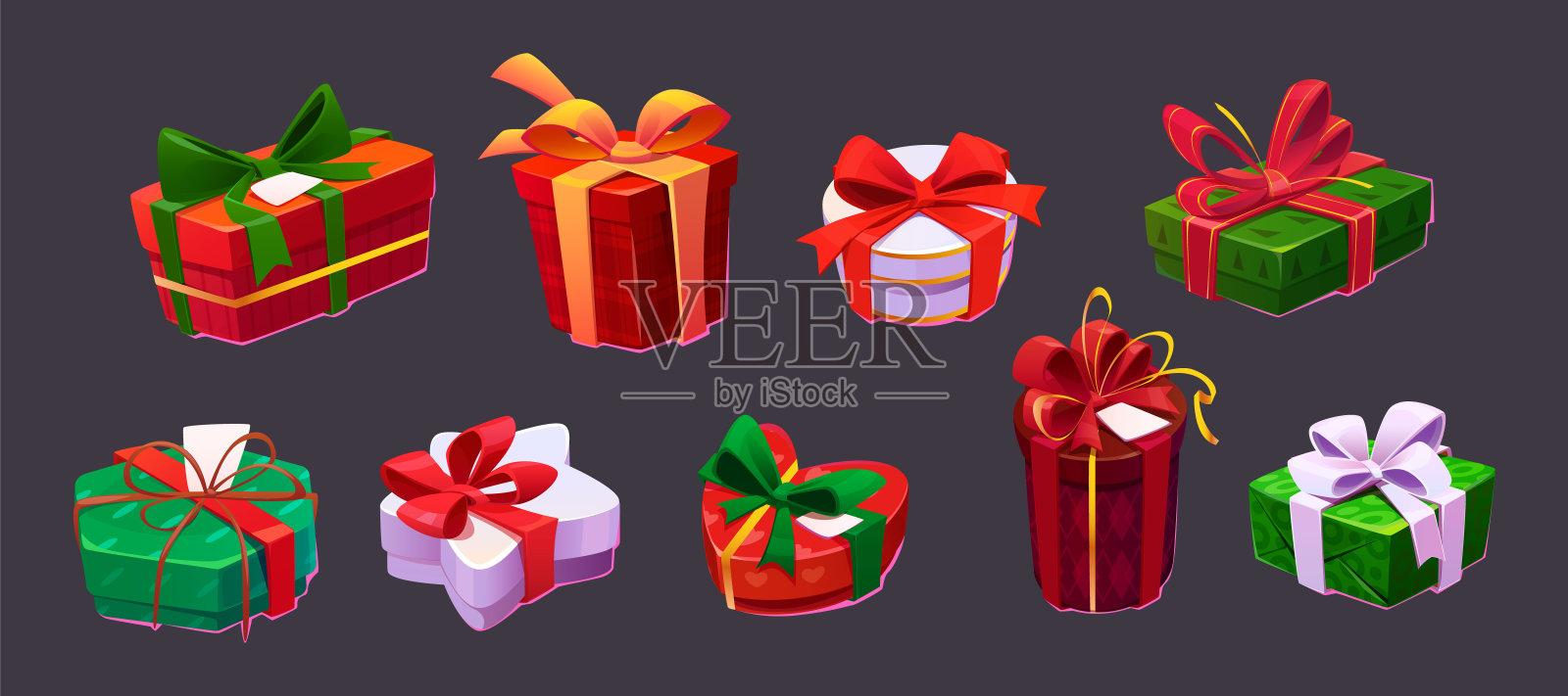 套装礼盒，五彩缤纷的圣诞礼物插画图片素材